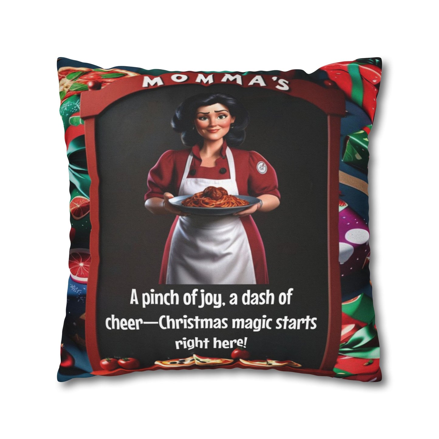 Wylieville: Momma Cannoli's Pinch of Christmas Spun Polyester Square Pillowcase 20