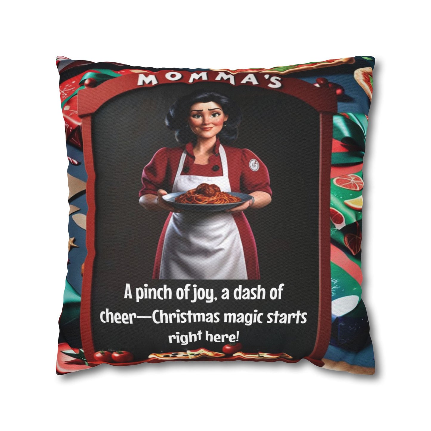 Wylieville: Momma Cannoli's Pinch of Christmas Spun Polyester Square Pillowcase 20