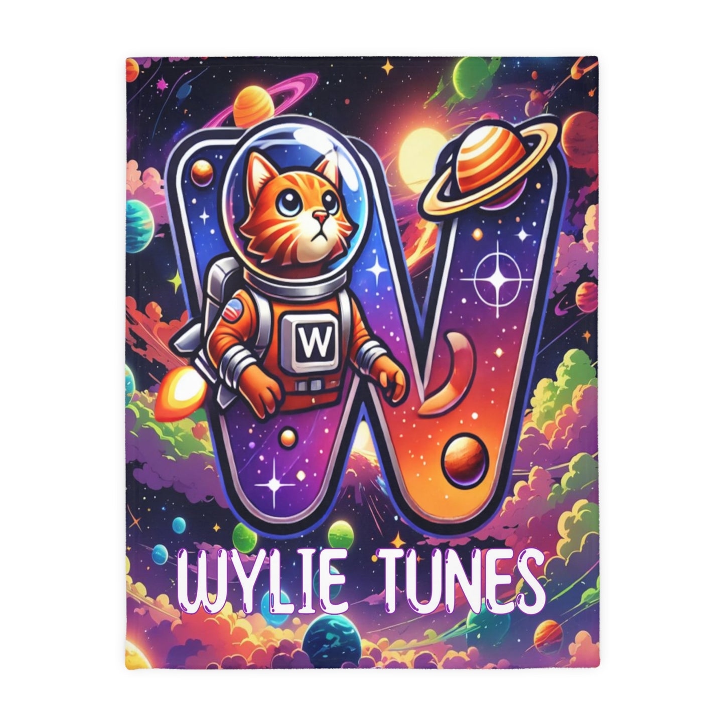 Wylie Tunes: Space Cats Velveteen Microfiber 80x60 Reversible Blanket – “Double the Action, Double the Story"