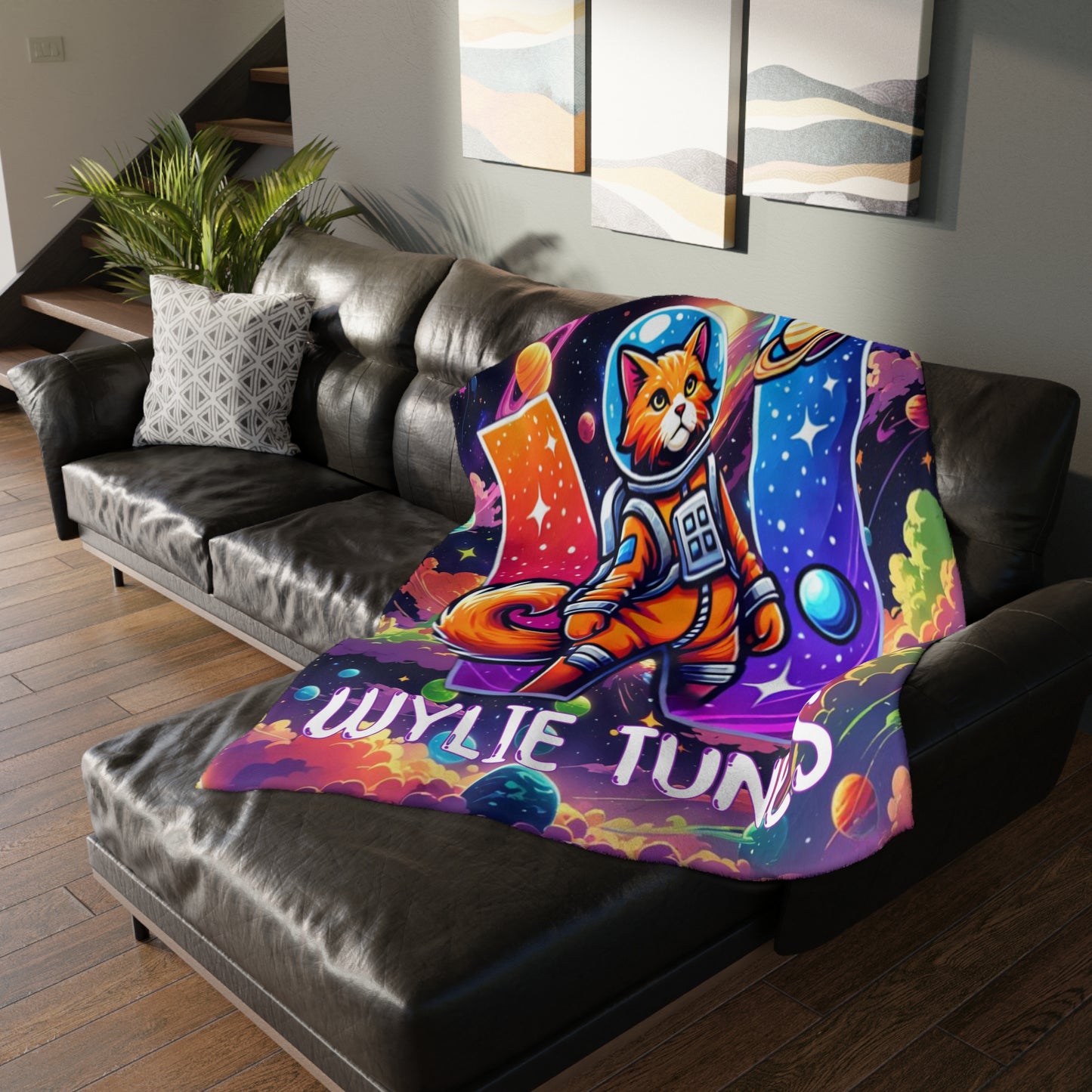 Wylie Tunes: Space Cats Velveteen Microfiber 80x60 Reversible Blanket – “Double the Action, Double the Story"